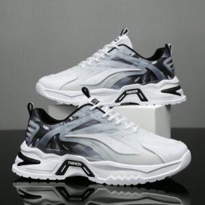 Men’s White & Black Premium Chunky Sneakers | Lightweight Breathable Sports Shoes for Running, Walking & Casual Wear